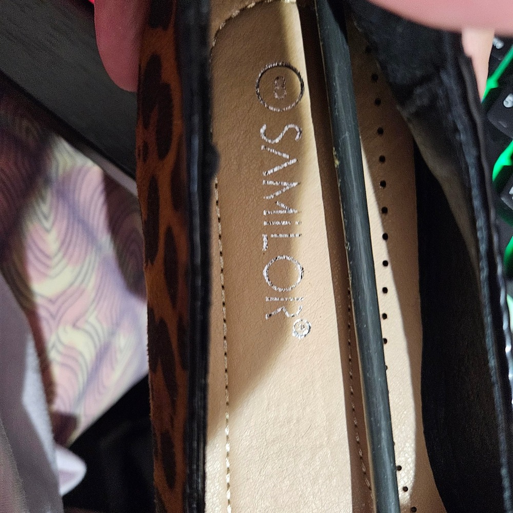 Samilor Leopard Print Ballet Flats Black Cap Toe Bow Accent Size 8 - Picture 2 of 6